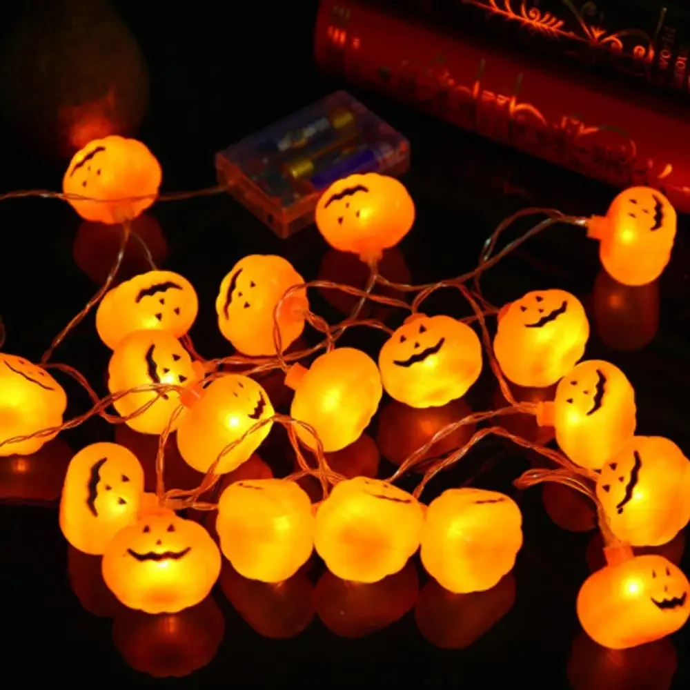 Luzes de corda a pilhas para festa de Halloween, decorações ao ar livre, abóbora, aranha, morcego, crânio, luzes para interior, 10, 20