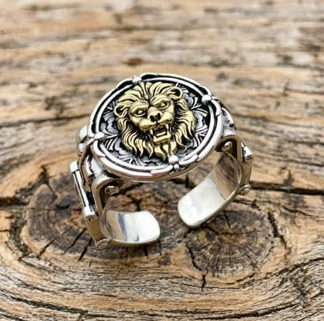 

Baroque style men's sterling silver open lion head ring, domineering trendy jewelry retro European and American influencer inde