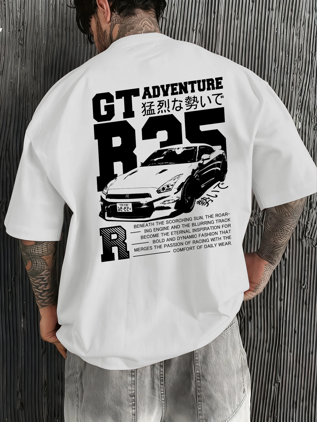 Men's Oversized T Shirt R35 GT-R Graphic Print Streetwear JDM 100% Polyester Short Sleeve Casual Tee