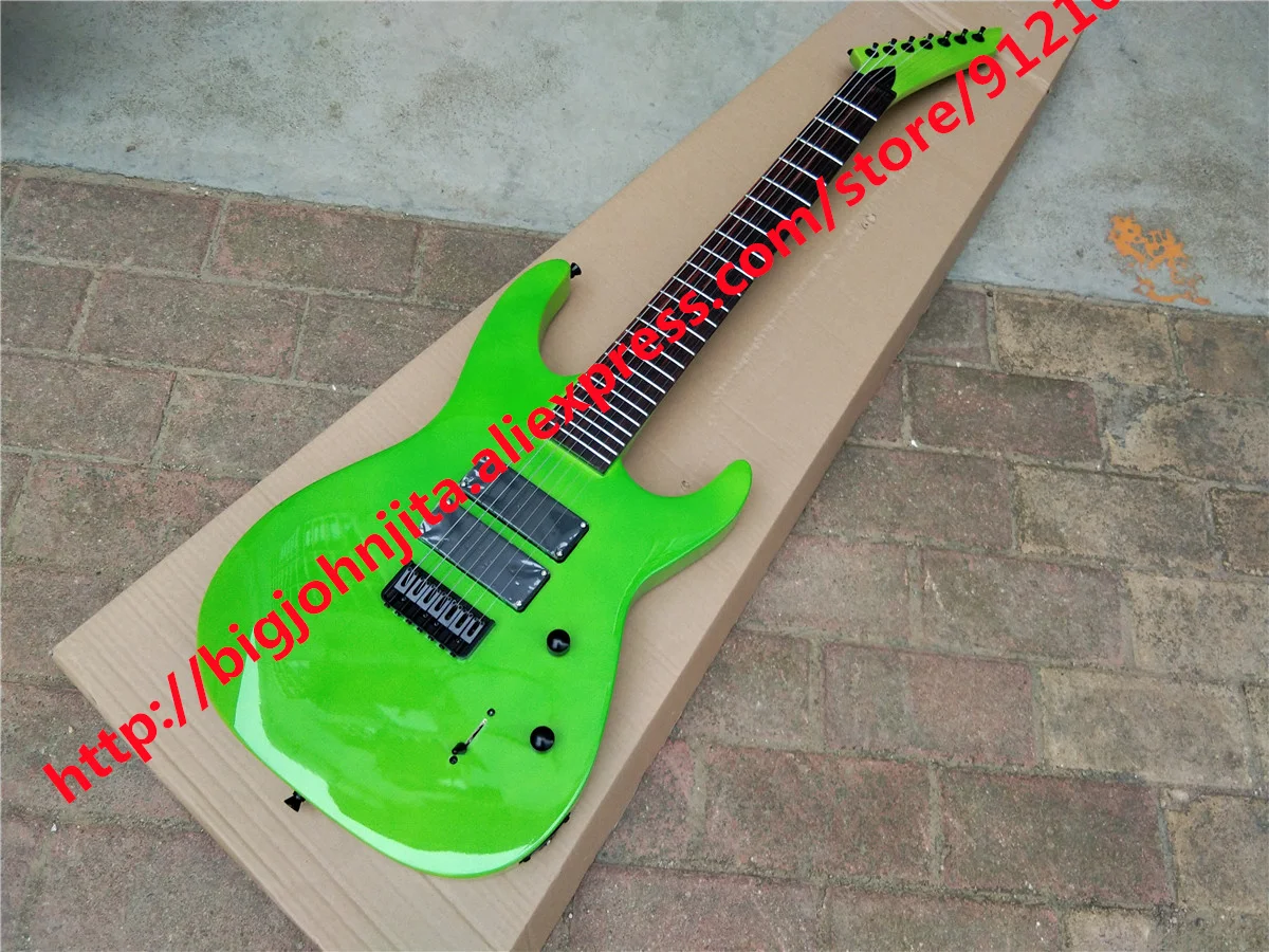 Green 7 Strings Electric Guitar, Neck Through Body ,Basswood Body, Rosewood Fingerboard, Black Hardware, BJ-510