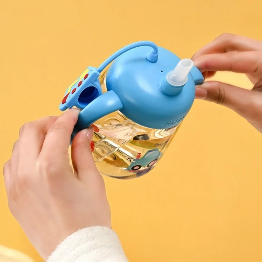 لطيف الكرتون الطفل زجاجة تستخدم في الرضاعة مع القش 350 مللي كوب شرب الطفل قطرة مقاومة واسعة عيار طفل كوب حليب في الهواء الطلق #4