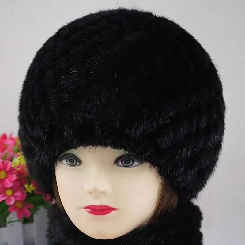 

Real Mink Fur Hat For Women Winter Headgear Cap Natural Real Fur Knitted Elastic Cap Ear Protection Genuine Fur Beanies Caps