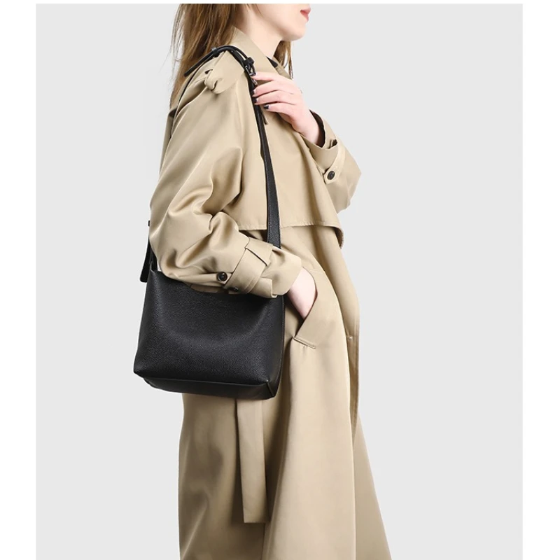 

Модная сумка-ведро для города, на одно плечо, большой вместимости, зимняя, в минималистичном стиле, из ультрафибры, кожаная сумка-тоут