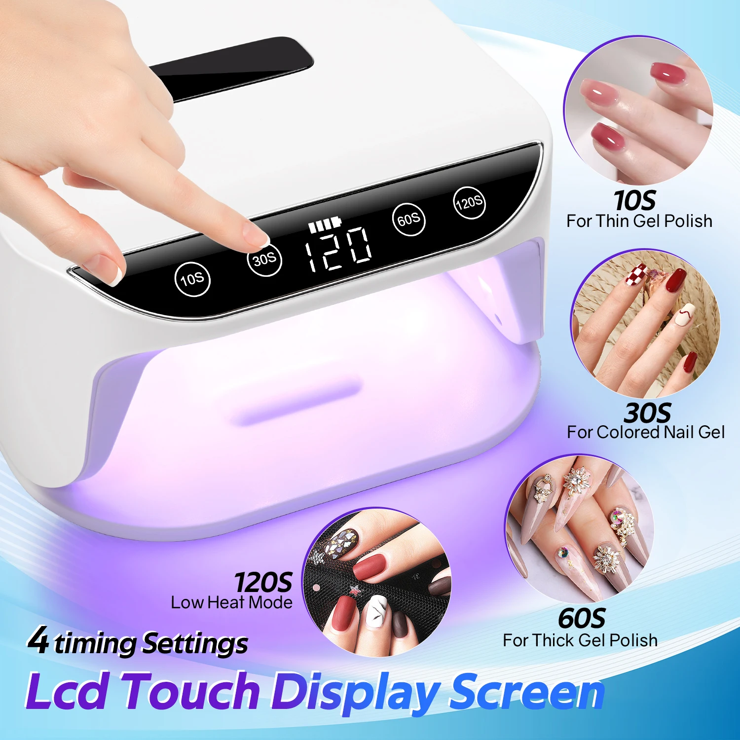 168W UV LED Nail Lamp With LCD Display 36LEDS Rechargeable Nail Dryer For Curing All Gel Nail Polish Home Manicure Salon Use