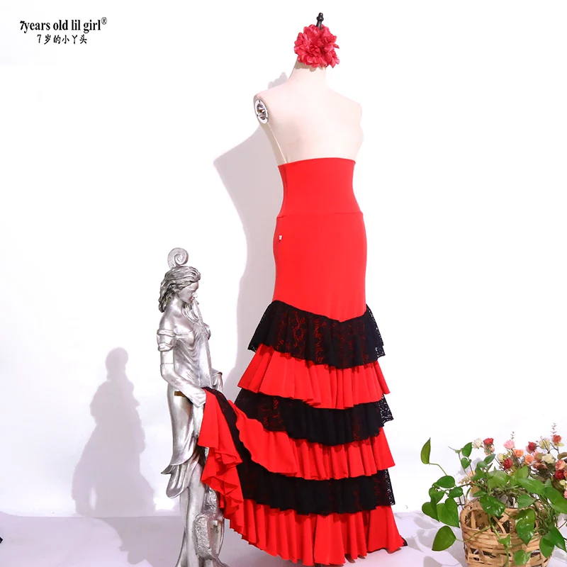 Spanish Flamenco Dance Practice Dress Skirt Multilayer Women Wear Fishtail DTT77