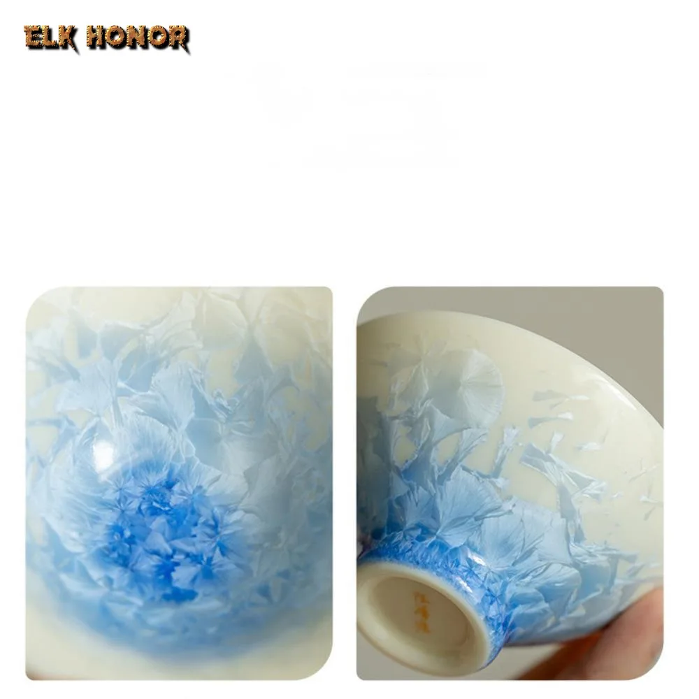 75ml Creative Sky Blue Ice Flower Crystal Glazed Teacup High End Kiln Change Hat Master Cup Puer Tasting Tea Bowl Chazhan Gifts