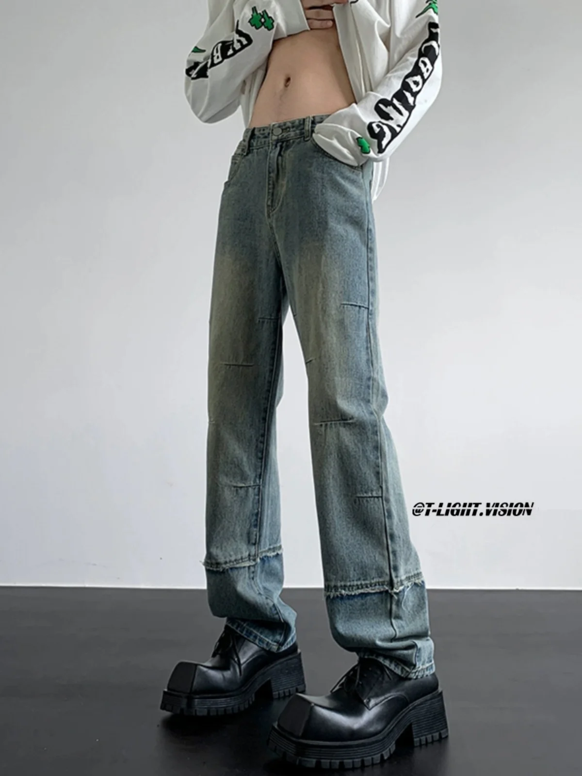 

Retro American Denim Jeans Men's Spring Autumn Trendy Straight Leg Long Pants Cool And Haome Youth Wear Casual Jeans