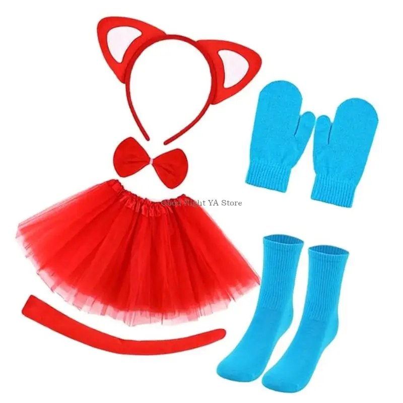 Kinderkatten kostuum katten oorhoofdband staart bowtie handschoenen sokken voor kinderen Halloween