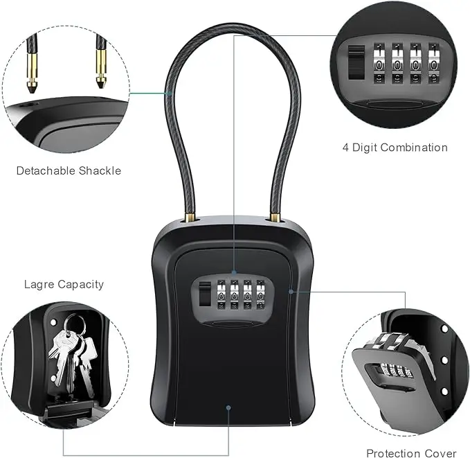 Large Key Lock Box for Outside 4-digit Code Security Safe Box with Extra Large Space for House Keys Spare Keys Storage