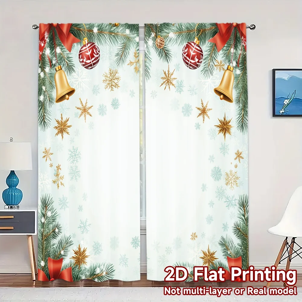 2pcs,Curtains Christmas Bells Stars Holly (2) Popular Print Curtains Fabric Curtains Decorations Inside Ldeal for