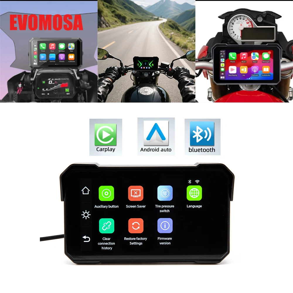 

5 Inch Motorcycle DVR GPS Navigation Recorder Wireless CarPlay Android Auto Multimedia Player Portable Waterproof Motor Monitor