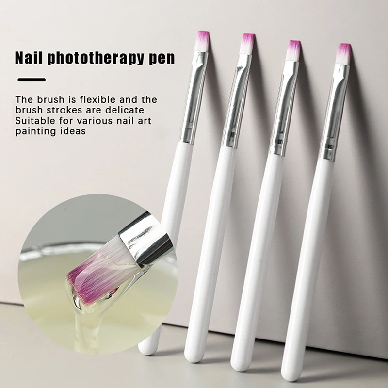 White Rod Flat Head UV Gel Extend Drawing Brush Nail Art Painting Pens For Nail Art Design Manicure Tool For Nail Salon At Home