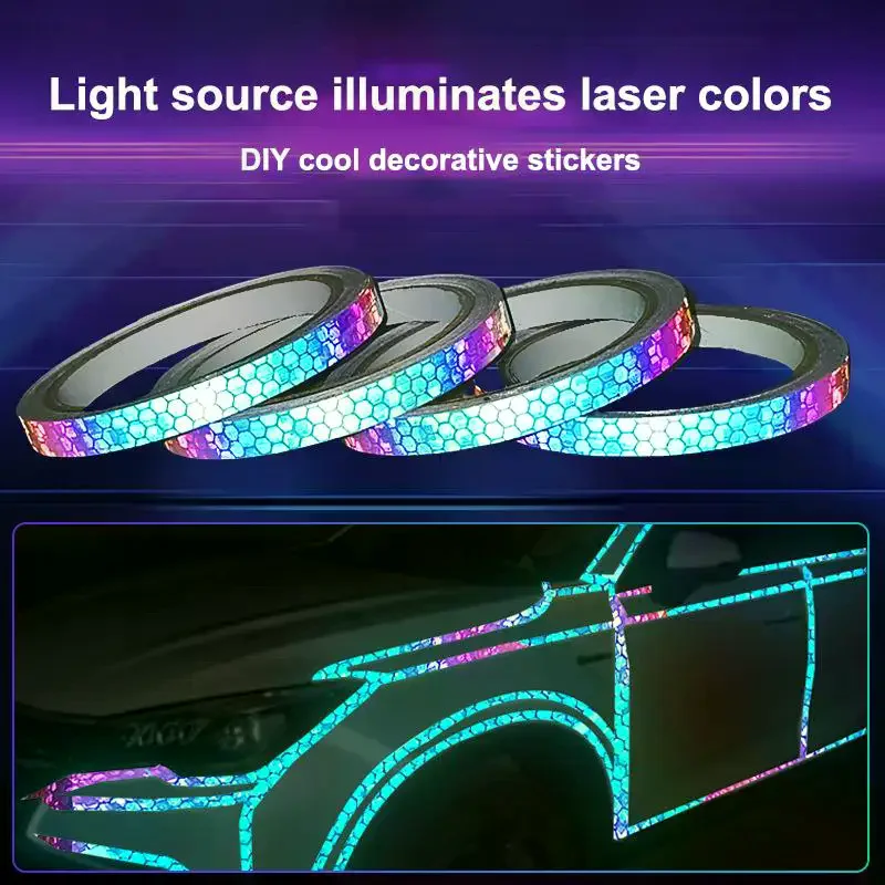 1/5/10M Holographic Iridescent Reflective Tape High Brightness Strong Adhesion For Car Bike Moto DIY Decoration Safety Warning