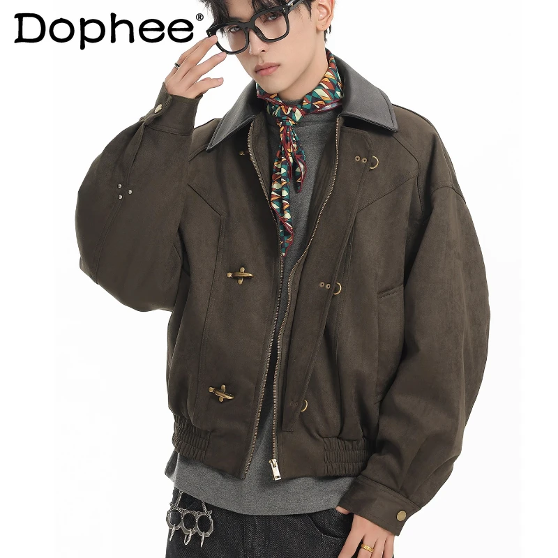 

Men's 2025 Winter New American Style Faux Leather Jackets Parkas Warm Airplane Button Parkas Male Long Sleeve Handsome Coats