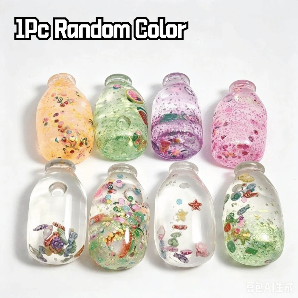 Maltose Fruit Bottle Toy Stress Relief Soft Simulated Candy Bottle Toy Decompression Flowing Sequins Milk Bottle Squeeze Toy