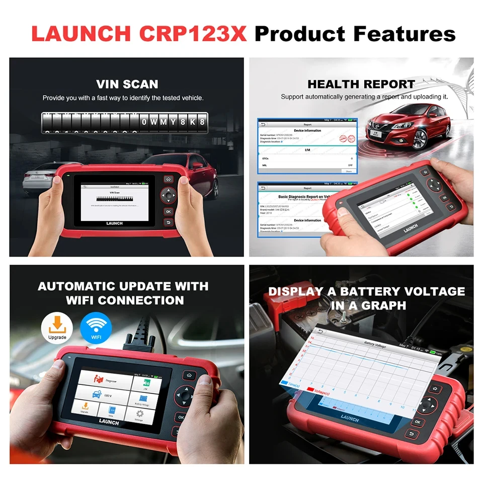 LAUNCH X431 CRP123X X-431 123X Auto OBD2 Diagnostic Tools Engine ABS Airbag SRS AT Code Reader WIFI Diagnostics Scan Free Update