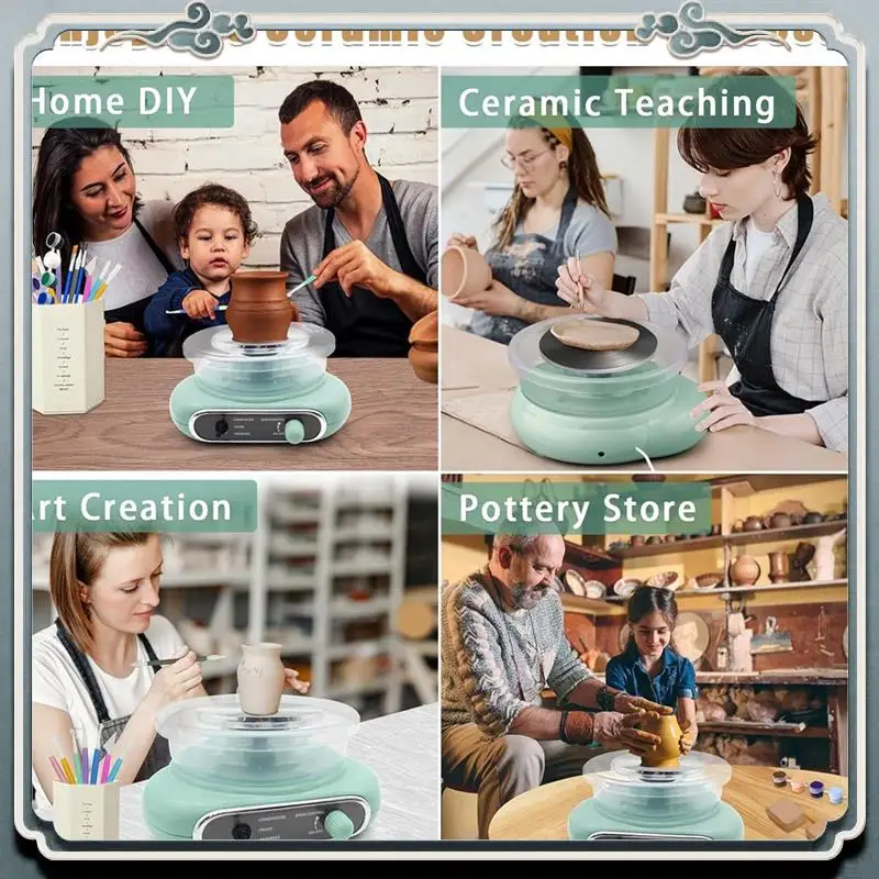 Mini Pottery Wheel,4.7-Inch Pottery Wheel For Teen And Adult Beginners, 3 Lbs Air-Drying Clay,Home DIY Craft Kit Us Plug Durable