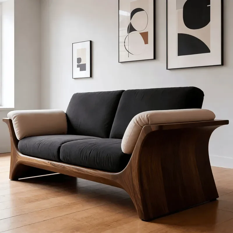 New Chinese Style North American Black Walnut Straight Row Sofa Light Luxury Solid Wood B&B Zen Customizable