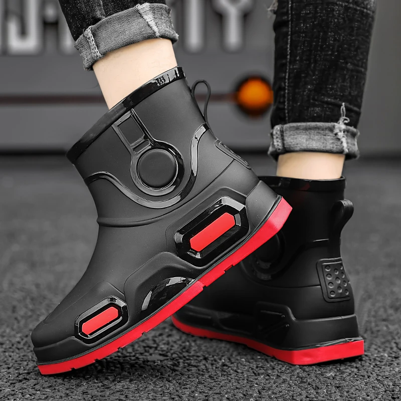 Brand Men Rain Boots Shoes Fashion Sneakers Thick Sole Non-Slip Summer Water Shoes Outdoor High Top Rain Boots Mens Fishing Shoe