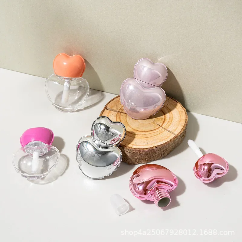 

30/50/100/200 шт./лот, 7 мл, милые тюбики для блеска для губ в форме сердца, пустые, серебристые/розовые, оптом