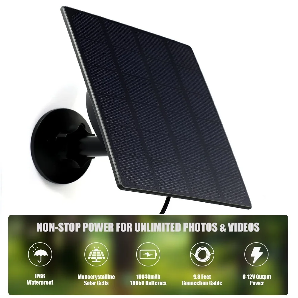 Solar Panel For Trail Camera Outdoor, 4W 5V USB Solar Panel Charger 5200mAh Battery 12V Solar Power Compatible With Security Cam