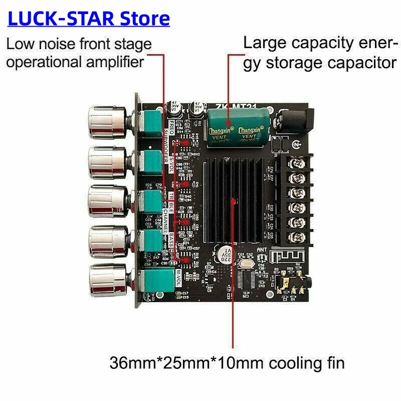 2x50W+100W 2.1 Channel Subwoofer Digital Power Amplifier Board AUX 12V 24V Audio Stereo Bluetooth 5.0 Bass Amp for Home