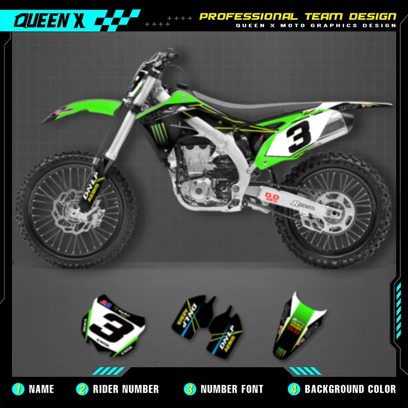 

Queen X MOTOR For KAWASAKI KXF450 KXF 450 2012 2013 2014 2015 Custom Team Motorcycle Graphics Decals Stickers Kits