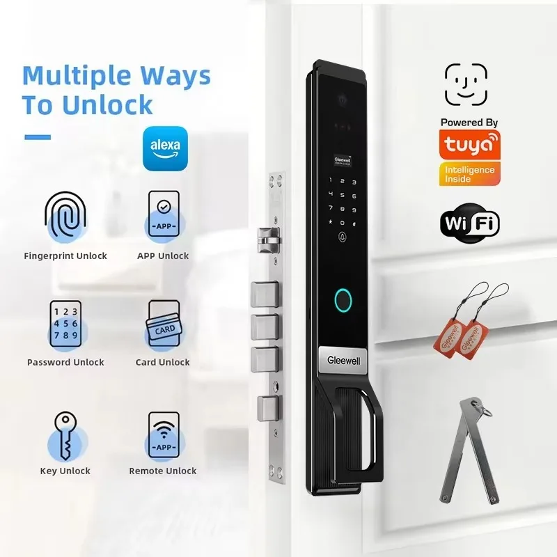

3d Face Recognition Biometric Fingerprint Smart Front Door Lock With Camera And Doorbell Alexa Smart Locks