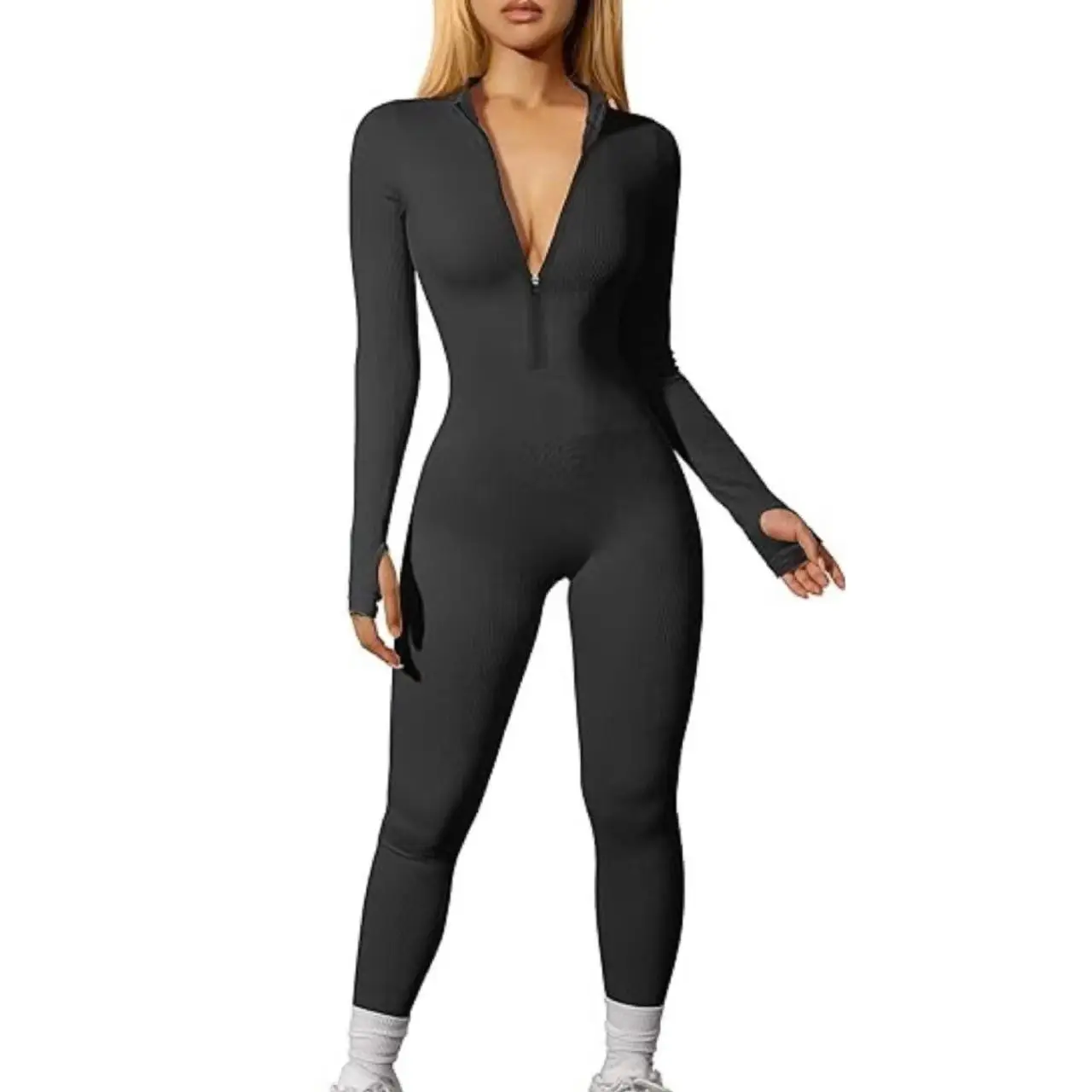 Yoga Jumpsuit Women Seamless Sports Zipper Jumpsuit Set Gym Long Sleeve Fitness Suit Elastic Gym Workout Bodysuit Athletic Wear