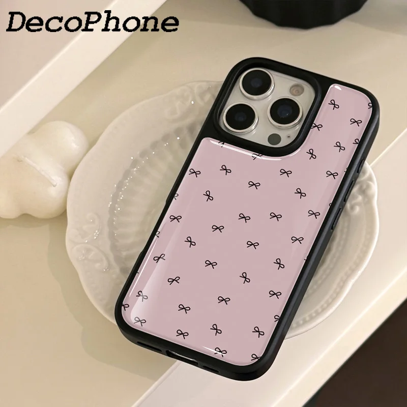 Hochwertige FULL SCREEN Handyhülle mit rosa Schleifenknoten und Epoxidkante, TPU Anti-Sturz-Schutz für iPhone 11/12/13/14/15/16/17 Pro Max AIR PLUS