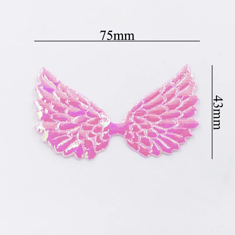 20Pcs 75*43mm Glitter AB Colors Angel Wing Appliques Double Sided Iridescent Fairy Wing Patches for Bowknot Bow Tie Ornament