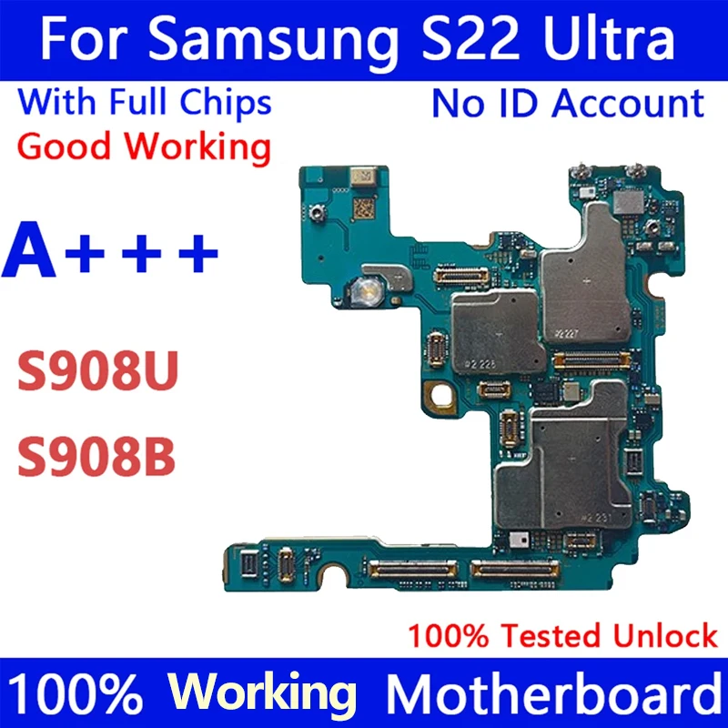 100% Working Unlock Mainbaord For Samsung Galaxy S22 Ultra S908B S908U S908E 256 With Full Chips Motherboard Android Logic Board