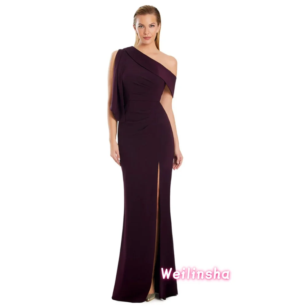 

Элегантное вечернее платье для матери невесты на одно плечо с драпировкой, силуэт «русалка», с боковым разрезом, на заказ