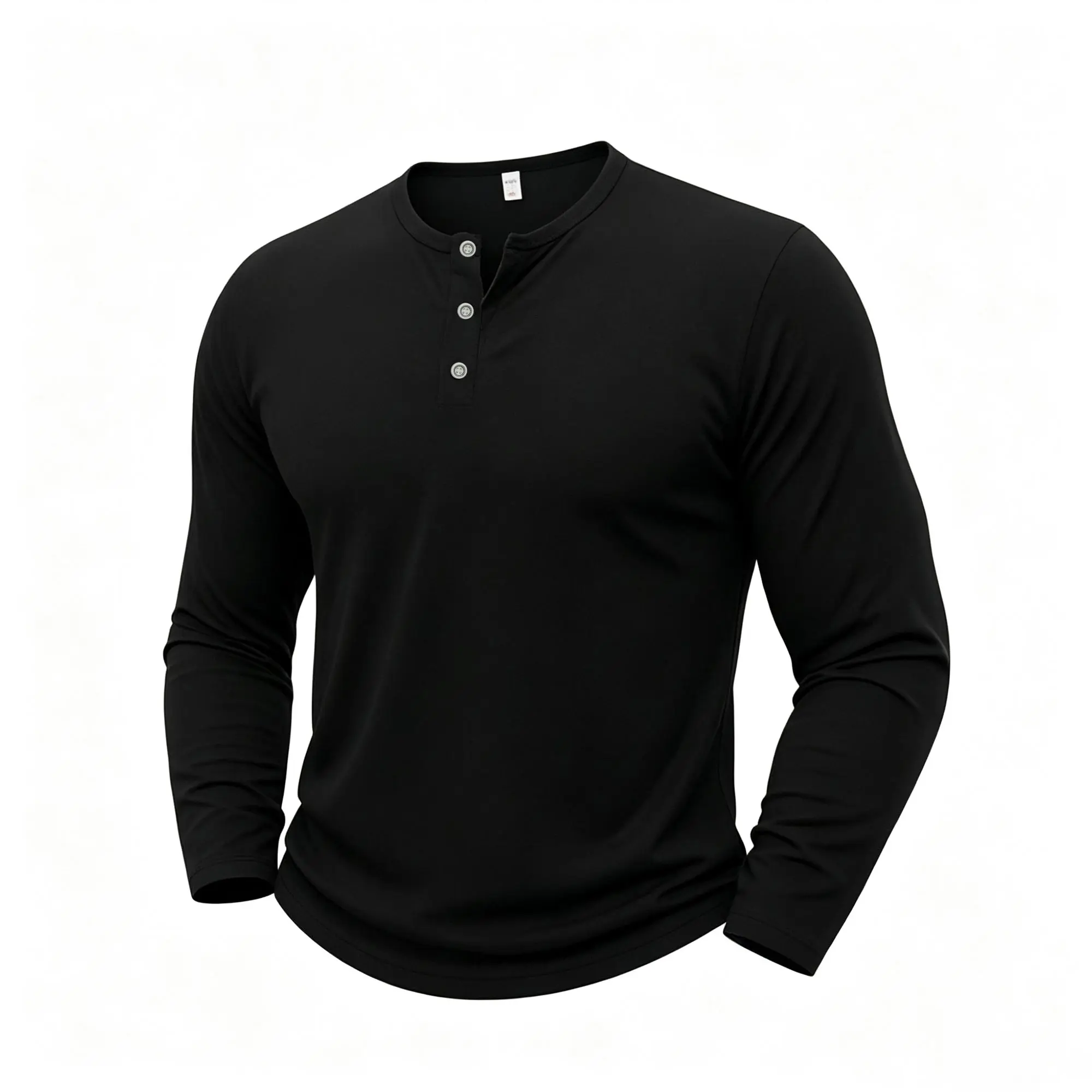 Fitness Men's Long Sleeve Henley Neck T Shirts Autumn Solid Color Male Tops Slim Fit Button Neck Casual Cozy Tshirt Streetwear image 5