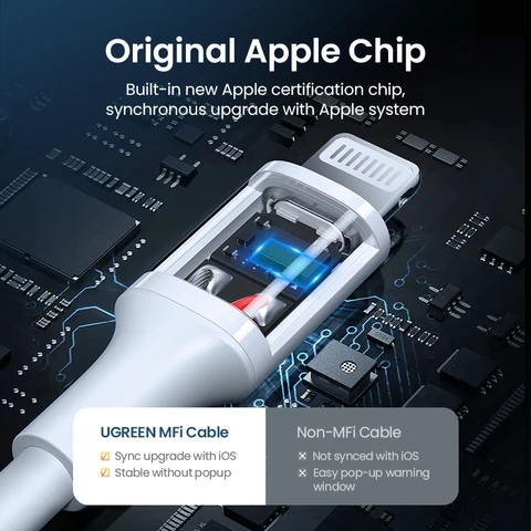 UGREEN MFi USB Lightning Кабель для iPhone 14/13/12 Pro Max, 2.4A Быстрая Зарядка — фото устройства