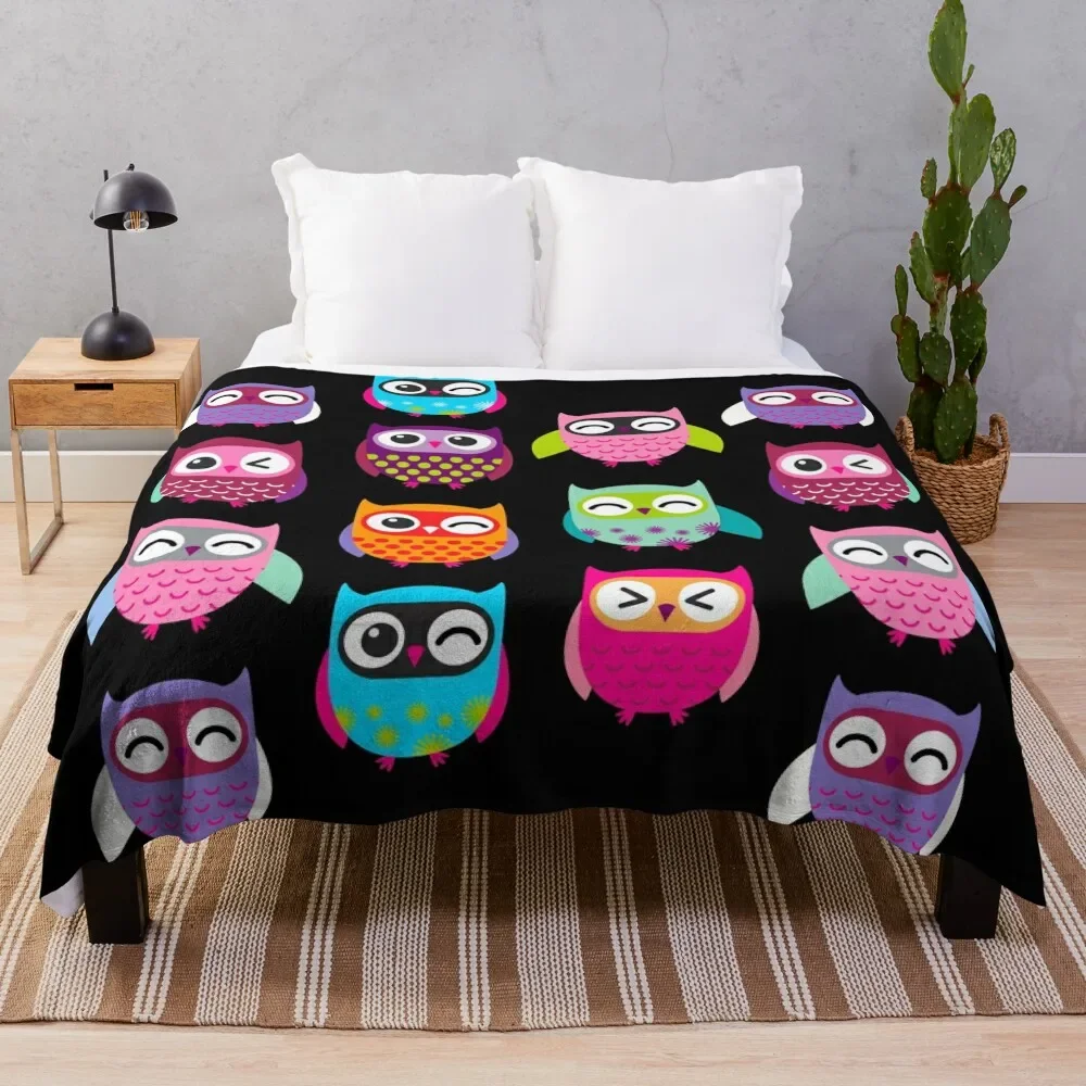 

Cute Colorful Owls Throw Blanket Winter beds Shaggy Decorative Sofas Sofa Blankets