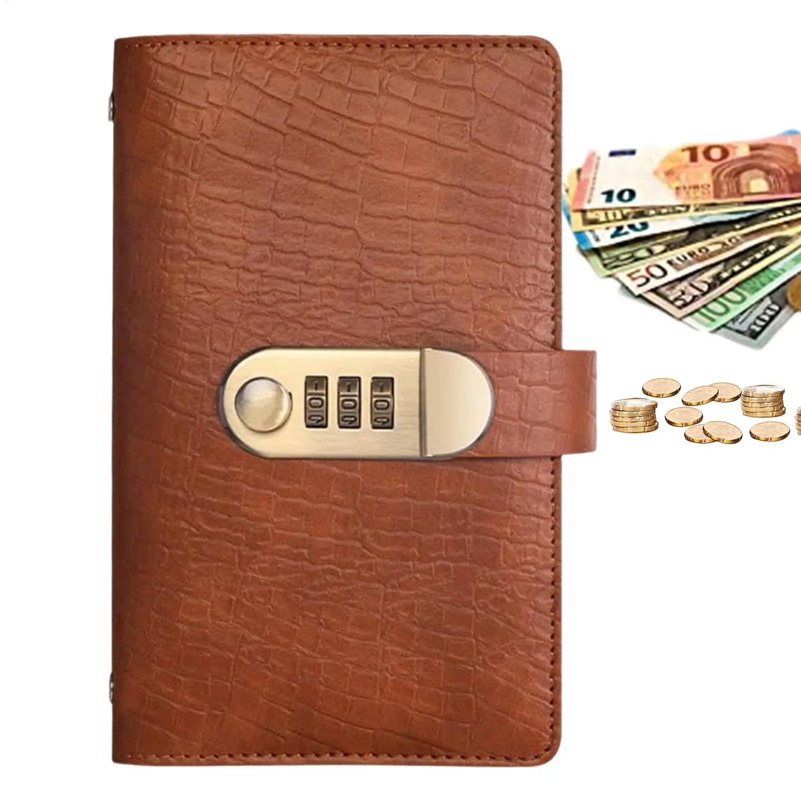PU Leather 100 Envelope Challenge Binder Waterproof Reusable Saving Money Notebook With Password Lock Banknote Colletion Booklet