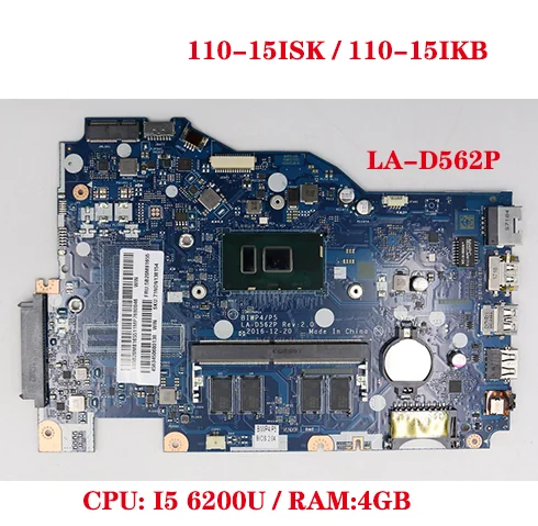 Model Ideapad TianYi 310-15IKB / 110-15ISK Laptop Motherboard LA-D562P Motherboard with CPU I5 6200U 4GB RAM 100% Tested OK