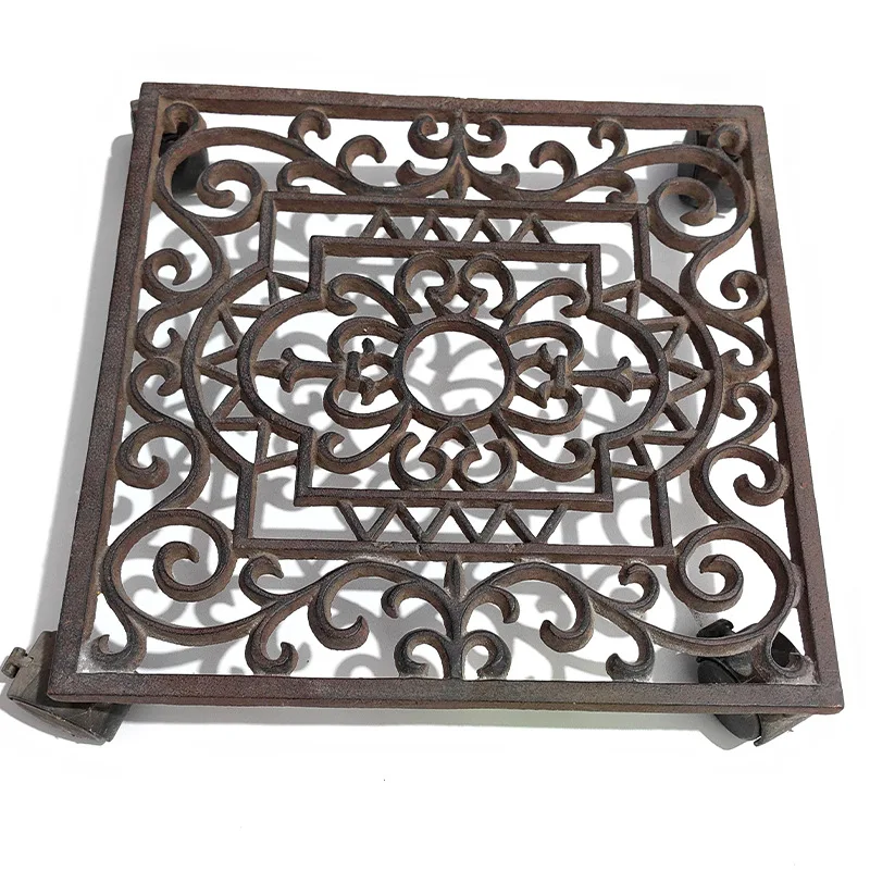 Antique Heavy Duty Squared Cast Iron Plant Trolley Plant Pot Holder Interior Home Decorative Plant