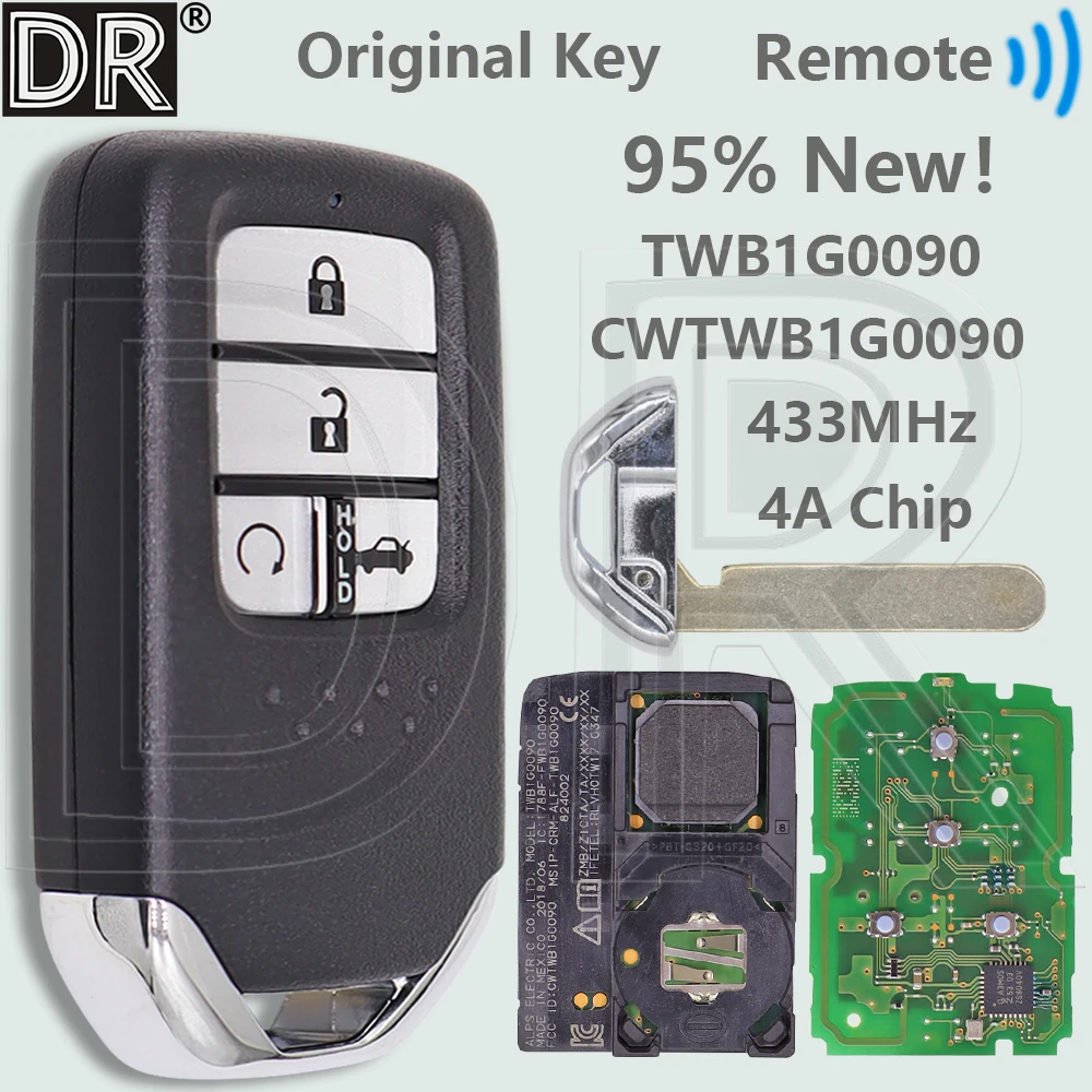 

DR оригинальный чип CWTWB1G0090 4A 433 МГц 95% новый бесконтактный автомобильный дистанционный ключ TWB1G0090 для Honda Accord 2018 2019 2020