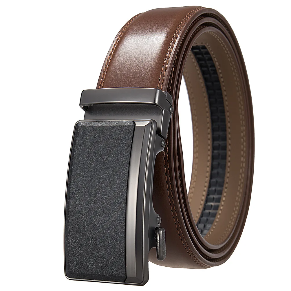 

3.5cm Men's Cow Leather Belts Fashion Automatic Buckle Cowskin Male Ratchet Belts Luxury Designer Black Brown Coffee