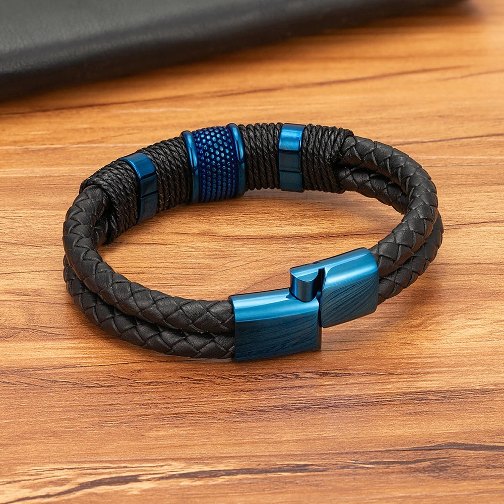 XQNI Trendy Black Leather Bracelet Homme Punk Men Gift For Husband Friend Hiphop Rock Charm Bangle Magnetic Clasp Jewelry
