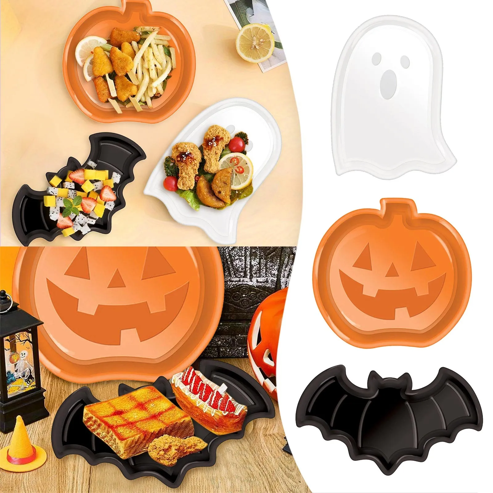 Halloween ghost pumpkin bat candy plate decorative plate fruit plate Plastic decorative plate pp material snack plate Cooking