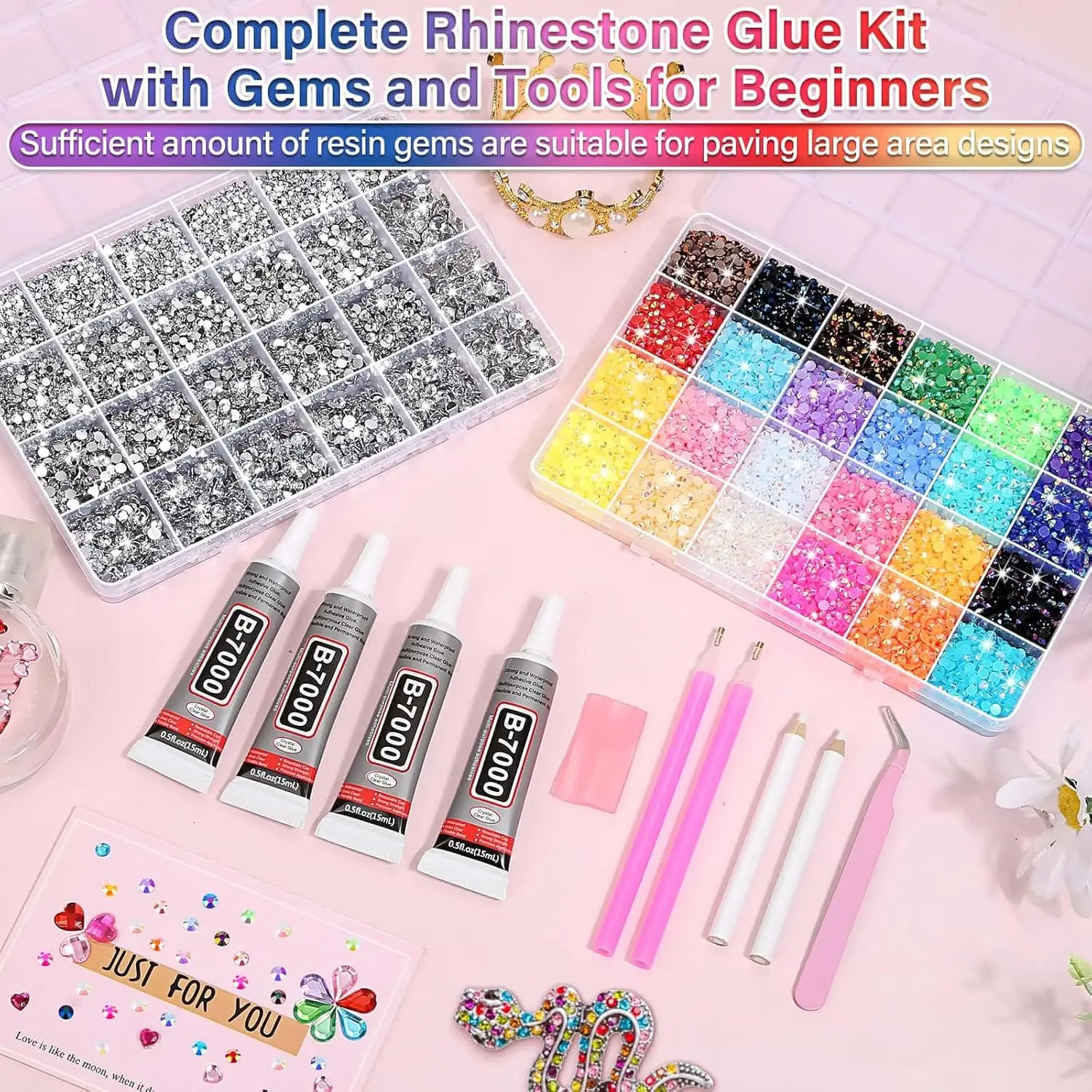 40000Pcs Resin Rhinestones with B7000 Glue for Bedazzling Crafting, Rainbow Crystals Flat Back Gems for DIY Graduation Cap - view 3