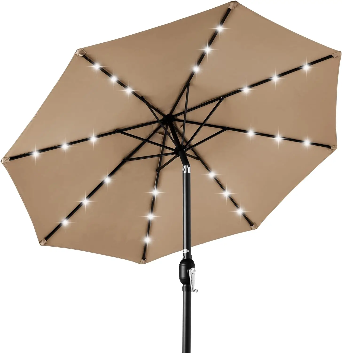 

10ft Solar Powered Aluminum Polyester LED Lighted Patio Umbrella w/Tilt Adjustment and UV-Resistant Fabric - Tan