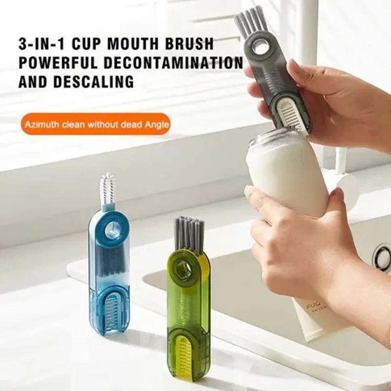 Cup Brush Cup Cleaning Brush Multi-functional Triple Cup Long Silicone Brush Gap Brush Household Soft Bristle Cleaning Brush Lid