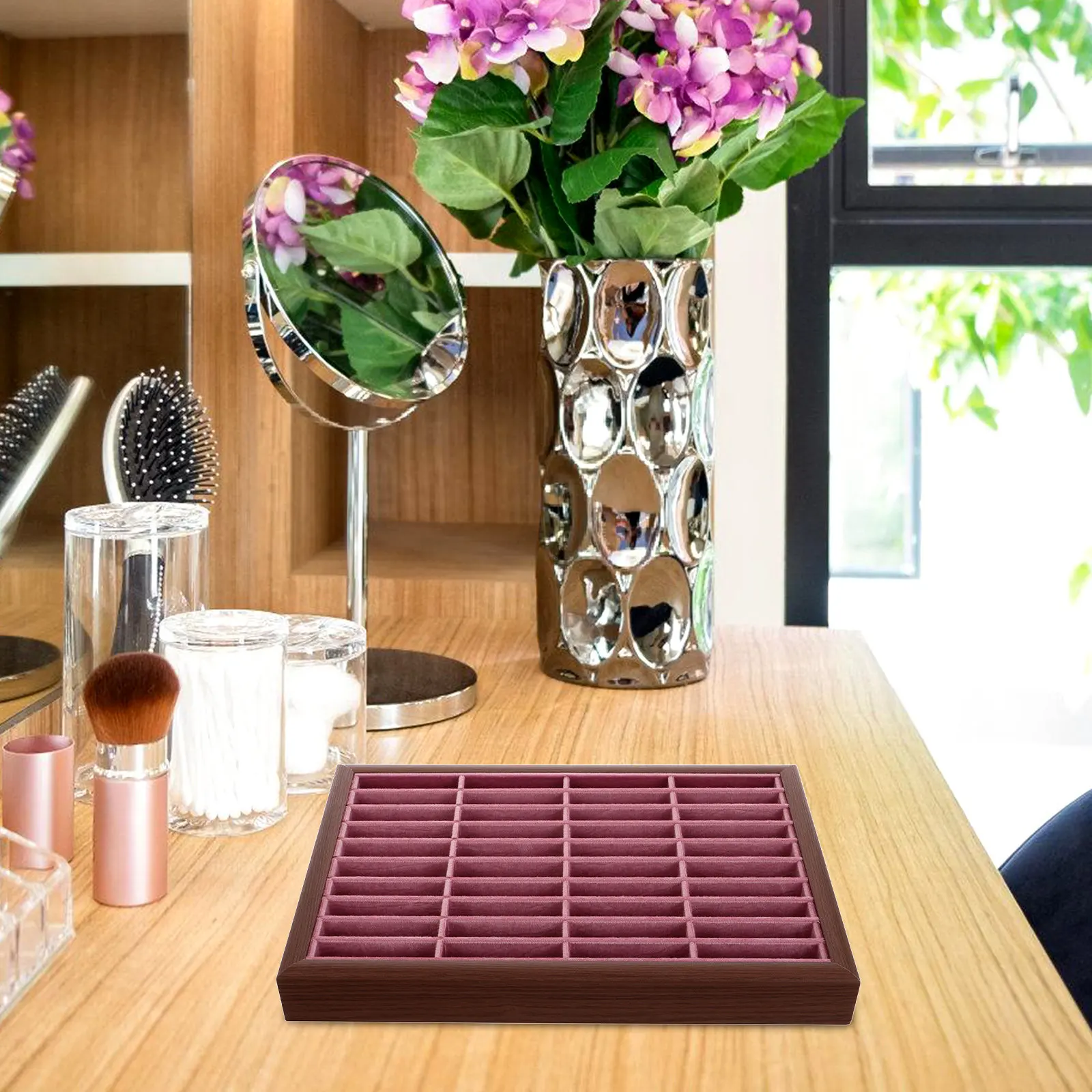 Wood Jewelry Tray Imitation Ebony 40 Slot Bracelet Bangle Organizer Display Case for Home Jewelry Shop Storage Holder