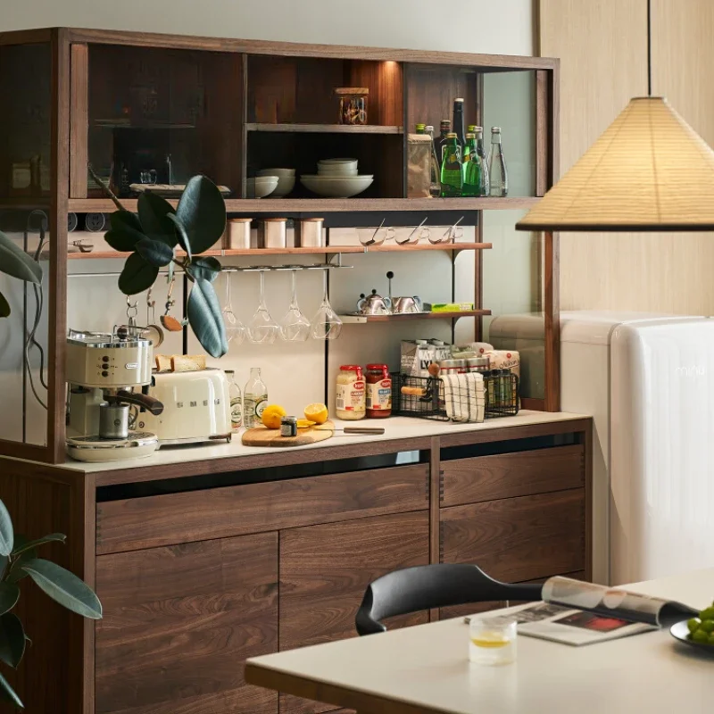 Collection-grade rock slab dining side cabinet | North American black walnut meets exquisite rock slab, gentle dialogue between