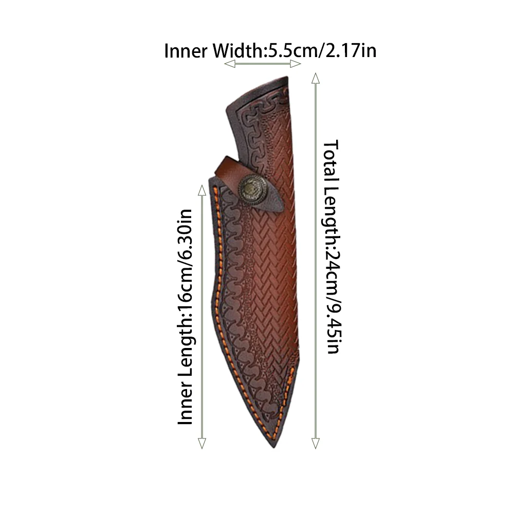 24cm Fixed Blade Knife Scabbard Embossed Cowhide Second Layer Leather Camping Knife Case Hunting Holsters with Belt Buckle