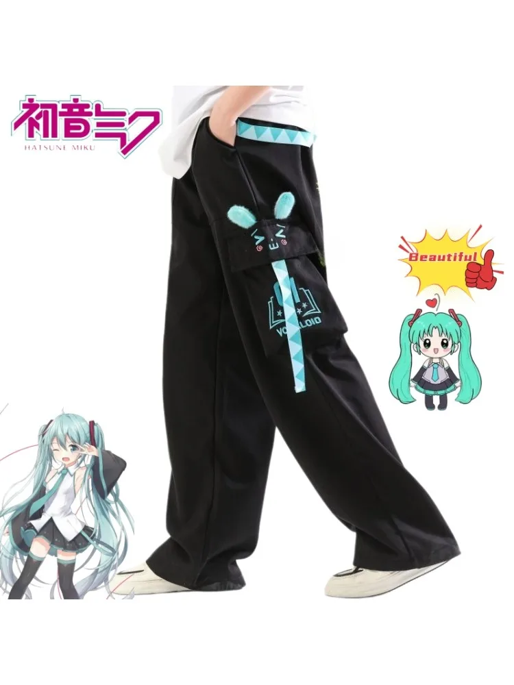 Niedliche Hatsune Miku Sommer-Multifunktions-Overalls, bequeme, gerade Hosen im Cartoon-Anime-Stil, modische, bequeme Freizeithosen